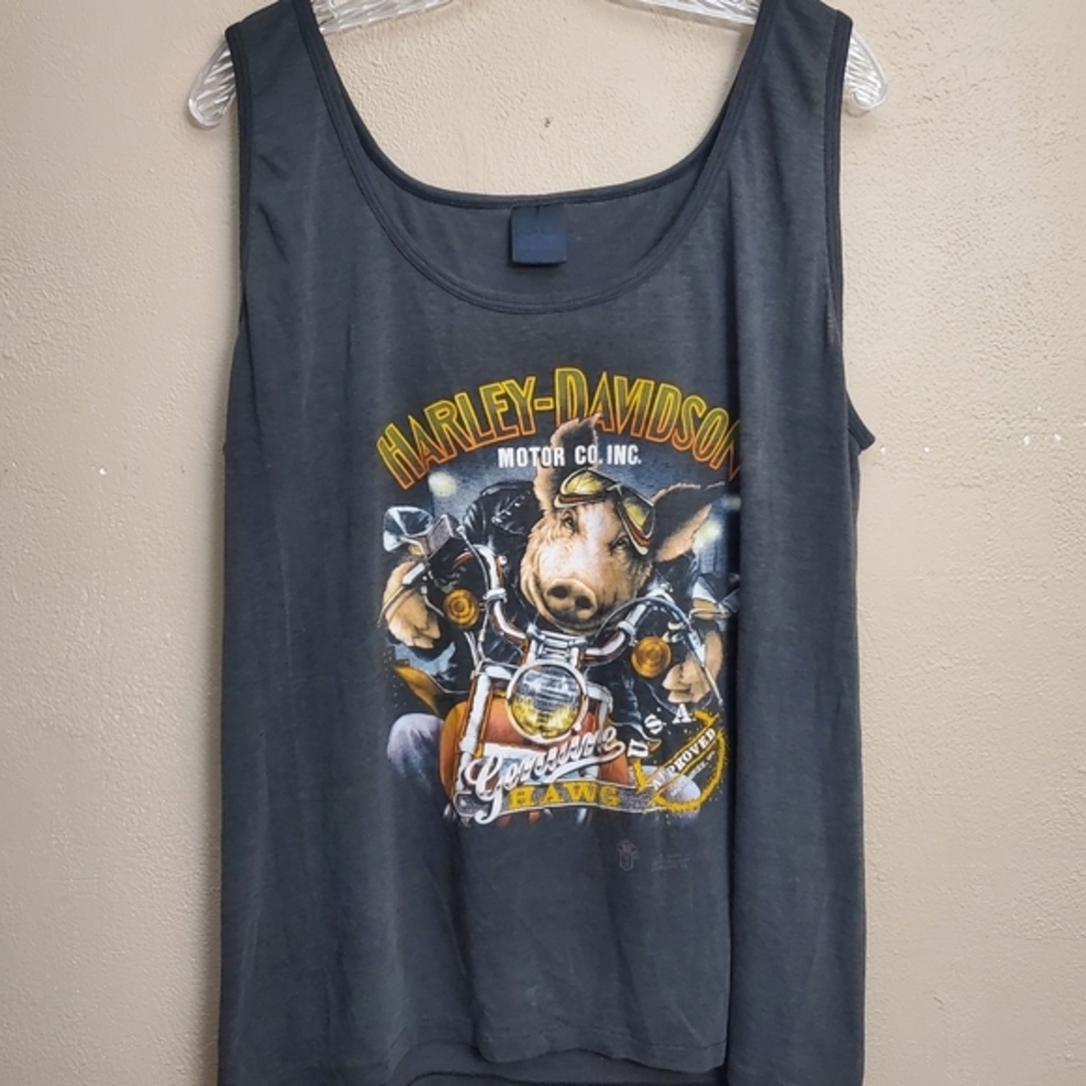 Vtg 3D Emblem 80's Harley Davidson 1989‎ Genuine Hawg Tank top